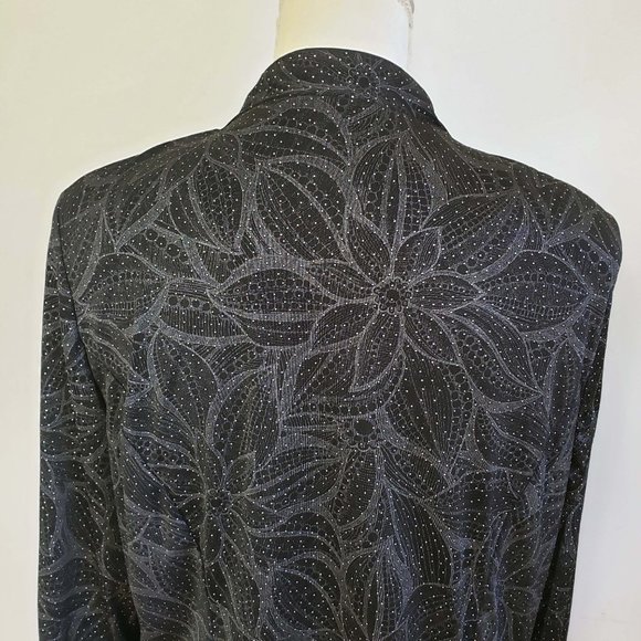 Collections Women's Black Silver Floral Semi Sheer Open Front Cardigan Jacket - Picture 9 of 13
